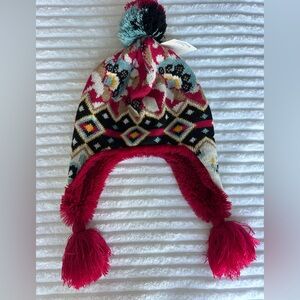 Muk Luks Pom-Pom Hat in Red and Black